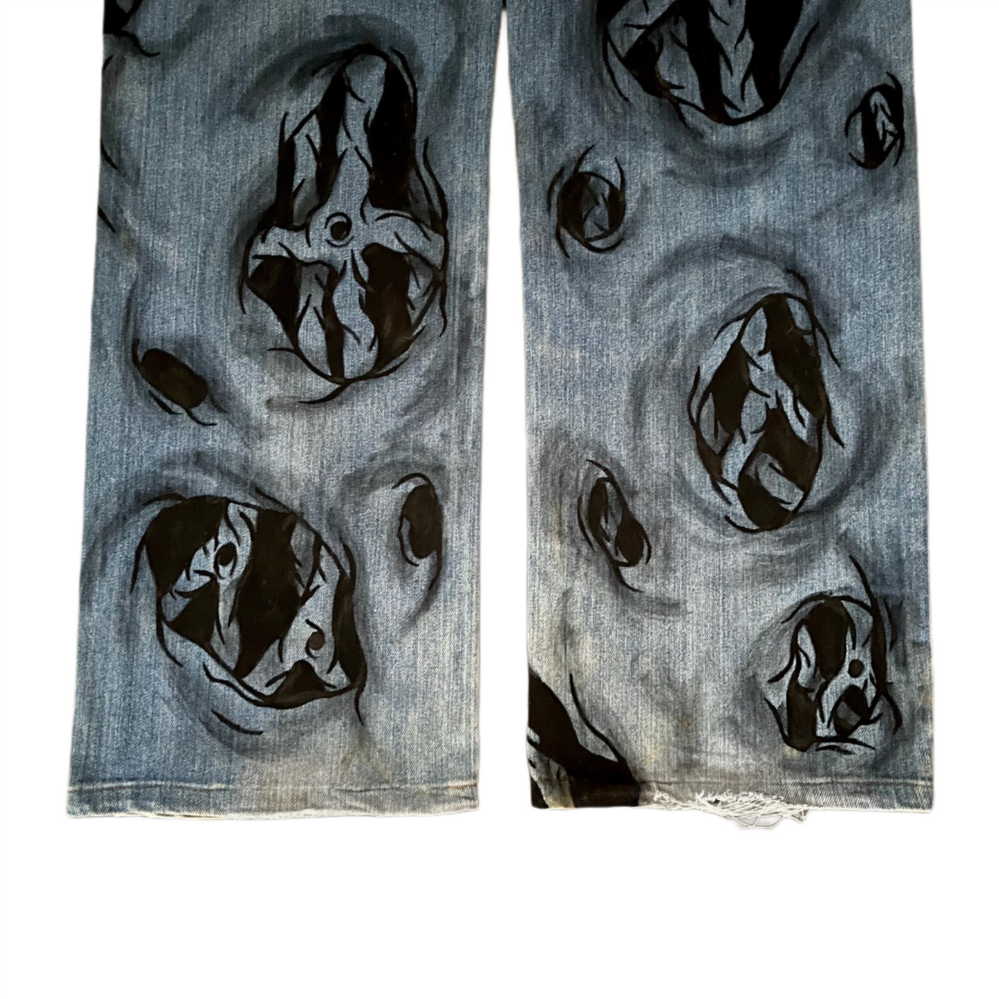 Details of old blue jeans custom hand painted