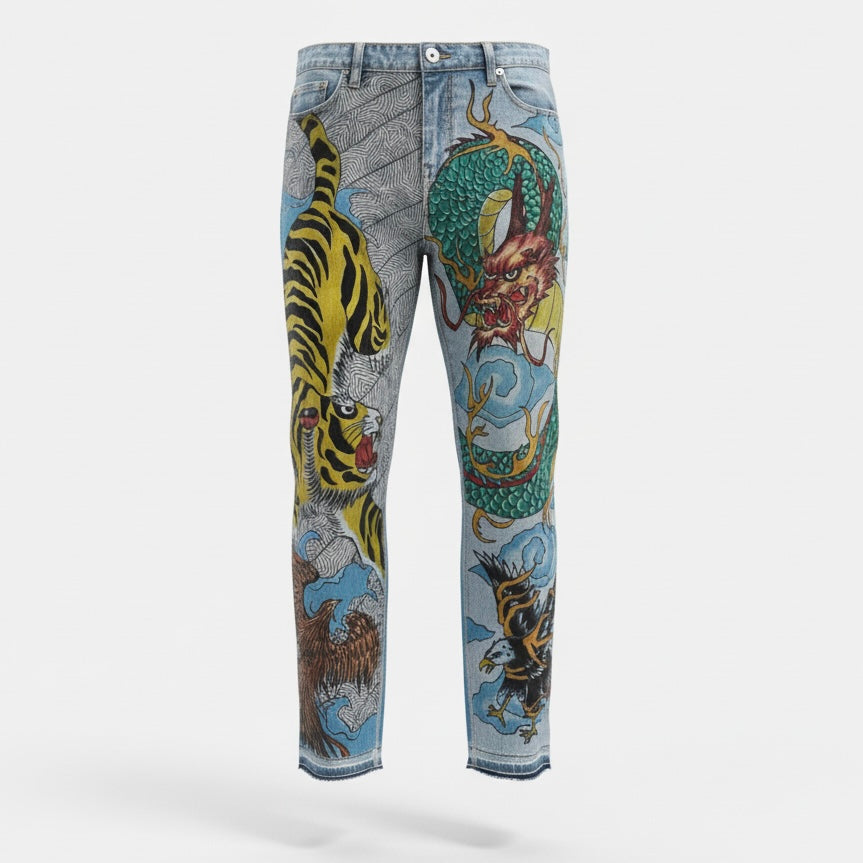 Japanese Traditional Tattoo Design Denim Jeans - Made to Order
