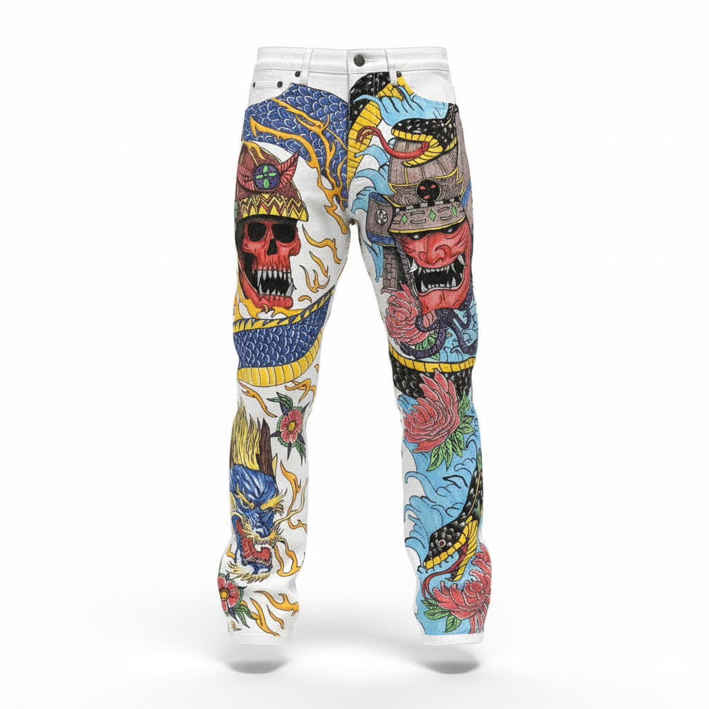 Japanese Traditional Tattoo Design Denim Jeans - Made to Order