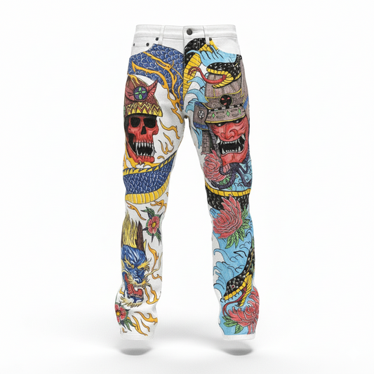 Japanese Traditional Tattoo Design Denim Jeans - Made to Order