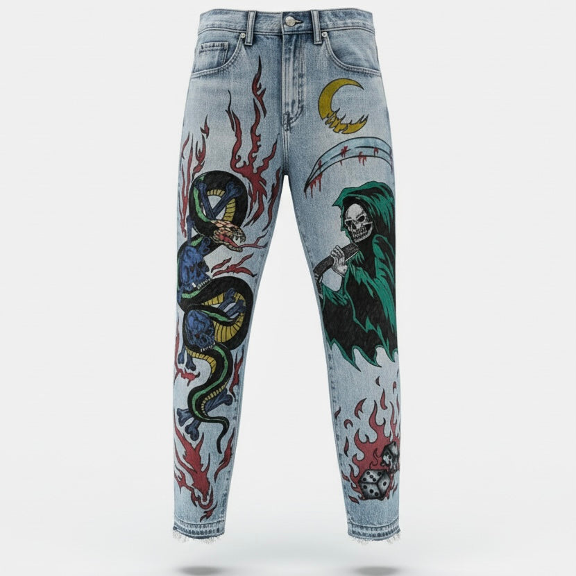 Japanese Traditional Tattoo Design Denim Jeans - Made to Order